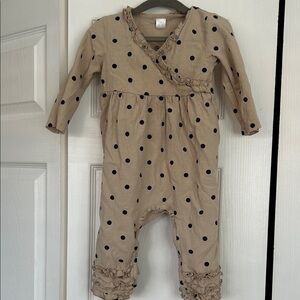 Ruffled Polka Dot Infant One-Piece Bodysuit in Beige with Black Dots